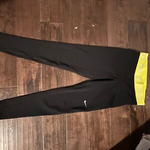 Nike Black Leggings with Yellow Waistband